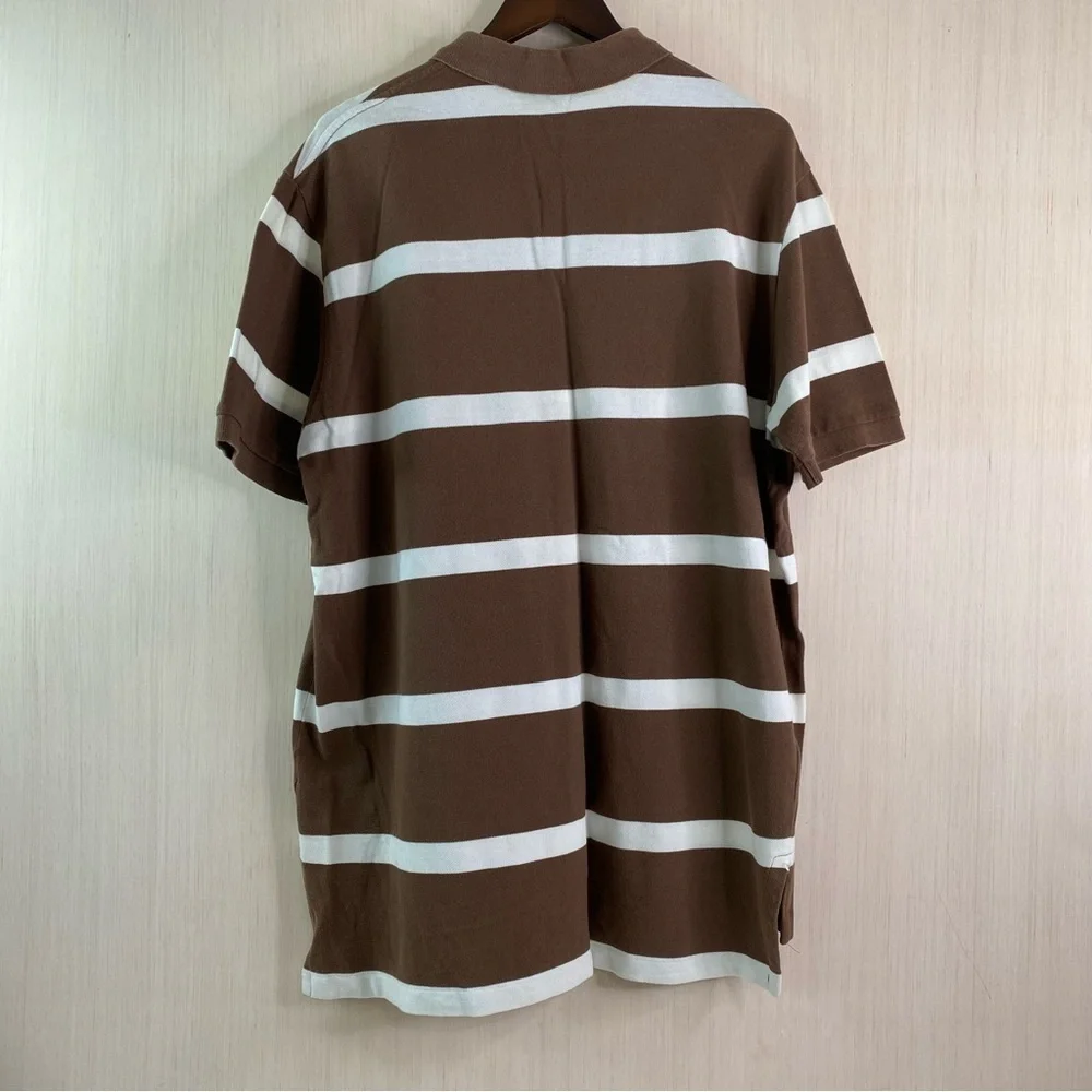 Polo Ralph Lauren Short Sleeve Brown Striped Polo Shirt Pink Pony XL (FLAW)